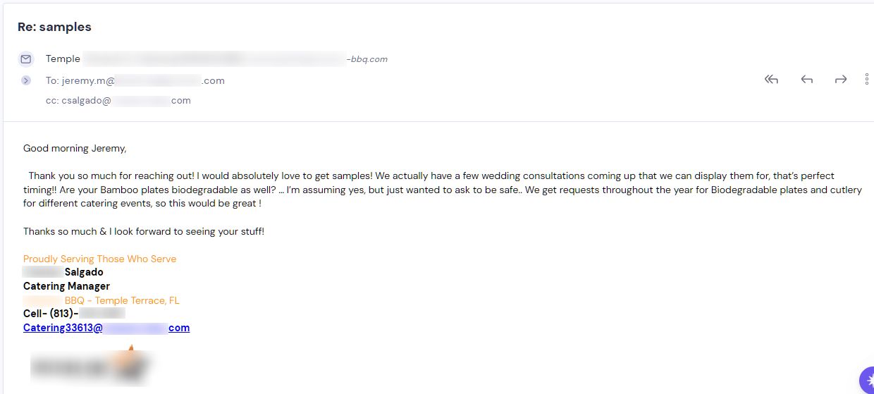 Retailer reply from CMJJ Gourmet